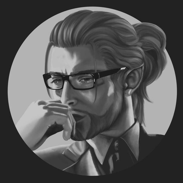 Black and white character portrait